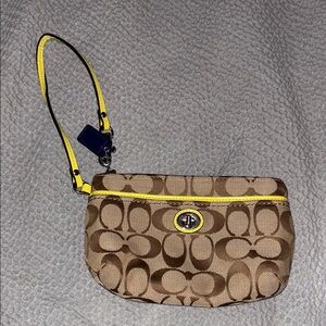 Coach Brown Wristlet with Yellow Accents